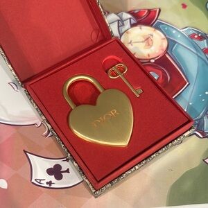 Dior Gold Heart Lock and Key Set